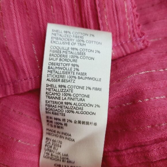 Pilcro Top‎ 4 Raspberry Red Embroidered Lace Metallic Thread Button-Front Blouse - Picture 10 of 11